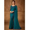 Teal Blue Soft Silk Embroidered Border TFH Sandalwood Designer Party Wear Saree SW 505