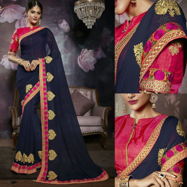 Dazzling Blue Color Wedding Wear Silk Weave Saree With Fancy Half Sleeve  Blouse