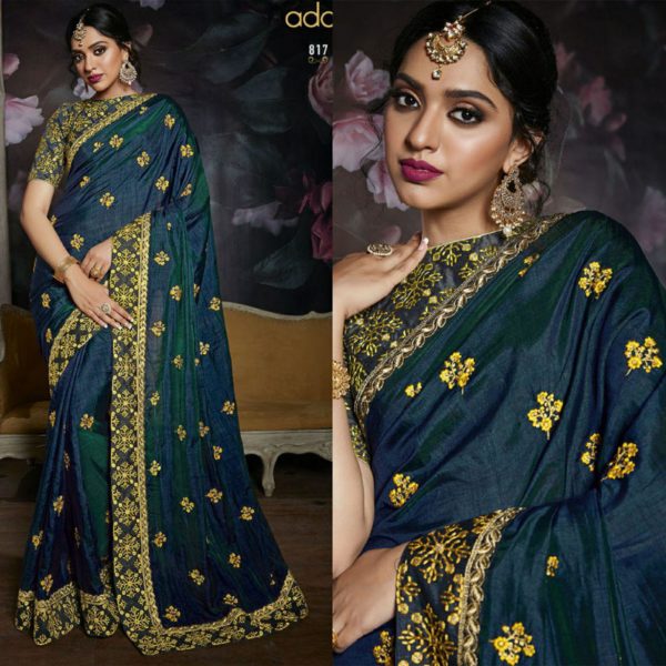 Blue Embroidered Work ADAA Designer Saree 817