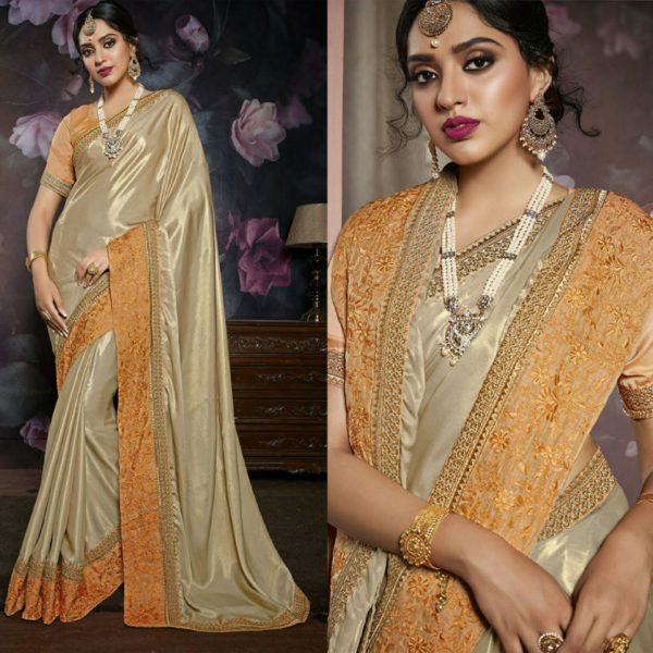 Kashmiri Embroidery Work Designer Saree in Tortilla Brown, Lilac and G –  Bengal Looms India