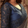 Grey Dark Blue Dual Tone Embroidered Border Chiffon Anmol Shades Designer Saree 1605 1