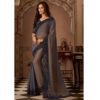 Grey Dark Blue Dual Tone Embroidered Border Chiffon Anmol Shades Designer Saree 1605