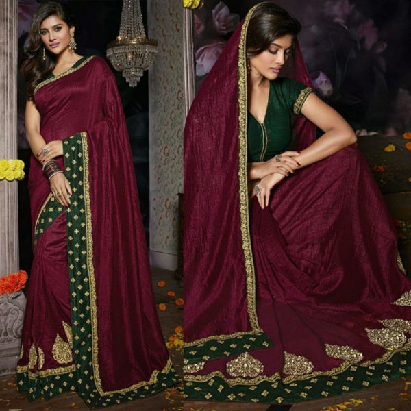 Maroon Heavy Emroidered Work ADAA Designer Saree 809