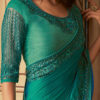 Teal Green Embroidered Border Chiffon Anmol Shades Designer Saree 1603 1