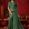 Dark olive green art silk-plain-anmol elegance designer saree 9017