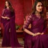 Wine purple georgette plain anmol elegance designer saree 9008