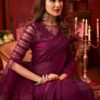 Wine purple georgette plain anmol elegance designer saree 9008