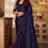 Navy Blue Art Silk Wear TFH Saffron Designer Embroidered Border Work Saree SS 5110