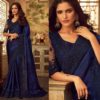 Navy Blue Art Silk Wear TFH Saffron Designer Embroidered Border Work Saree SS 5110