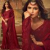 Red Art Silk Party Wear TFH Saffron Designer Embroidered Border Saree SS 5105