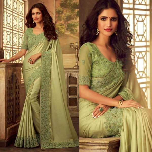 Pre Stitched Lycra(Elastane) Saree in Sea Green : SSEA265