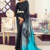 Black And Sky Blue Satin Crepe Printed Saree 108009