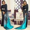 Black And Sky Blue Satin Crepe Printed Saree 108009