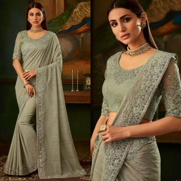 Georgette Designer Saree In Blue With Stone Work | Fancy Saree With Stone  Work | 3d-mon.com