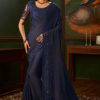 Navy Blue Two Tone Art Silk Stone Work Resham Applique Sequins Embroidered Border Party Wear Designer Saree 1811