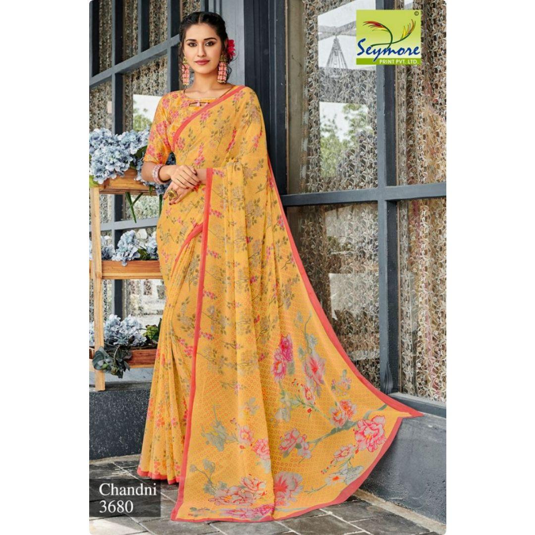 Light yellow casual wear georgette saree hotsell