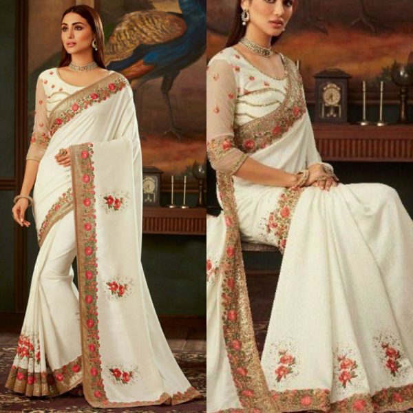 Buy Roop Kashish Silk Chiffon Red All Over Pallu And Georgette Beige  Multicolor Patli Used Stone Work And Printed Border On Saree With Printed  Sleeve And Unstitched Blouse Saree (1206_Pink Beige) at