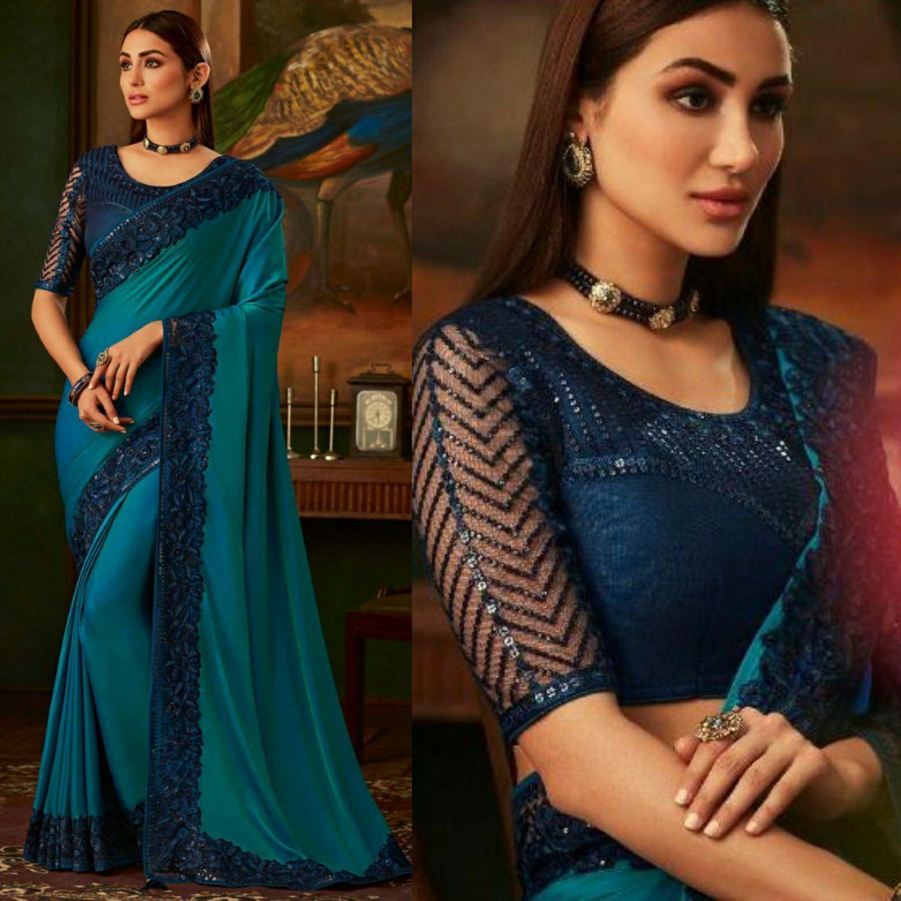 Turquise Blue Wedding wear Designer Indian Women Silk Saree Heavy work  Fancy Blouse Thread Embroidered Border Hit Trending Sari 2080, Turquise  Blue, Standard : : Fashion