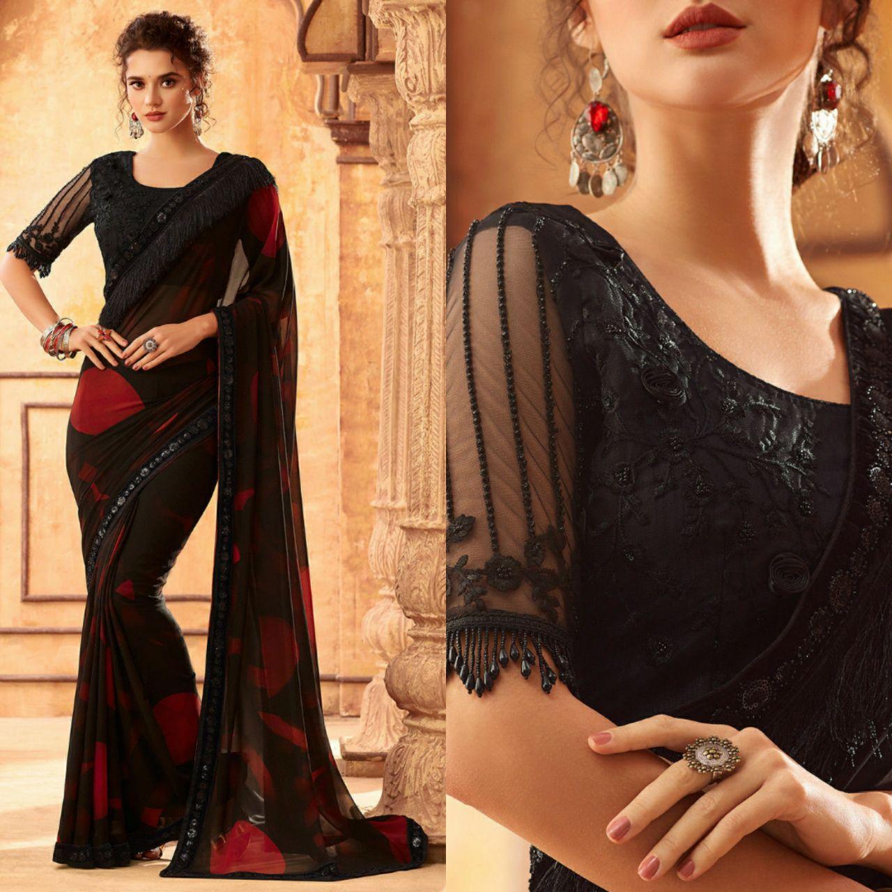 Red and black on sale party wear saree