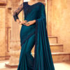 Dark Teal Blue Art Silk Embroidered Border TFH Silver Screen Party Wear Saree 24018-1