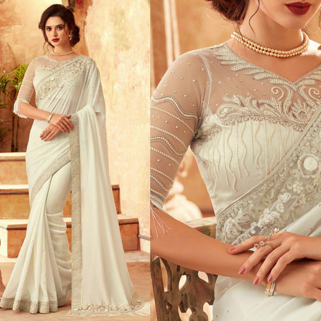 White party wear hot sale saree online