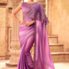 Purple Satin Georgette Cape Style Pallu Embroidered TFH Silver Screen Party Wear Saree 24005-1