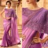 Purple Satin Georgette Cape Style Pallu Embroidered TFH Silver Screen Party Wear Saree 24005