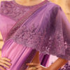Purple Satin Georgette Cape Style Pallu Embroidered TFH Silver Screen Party Wear Saree 24005-2