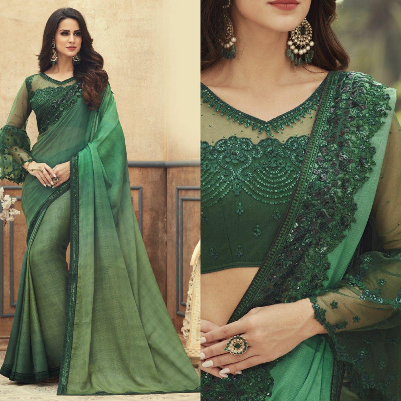 Green Chiffon Anmol Elegance Party Wear Saree 1101 - Womenz Fashion